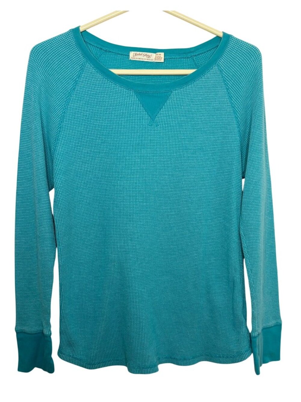 Faded Glory Turquoise Waffle Knit Long Sleeve Shirt L (12-14) Cotton Blend Women